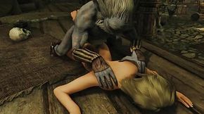 Skyrim - Animated trap gets fucked by monsters