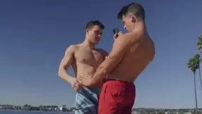 SeanCody - Archie together with muscled Ayden bareback doggy sex at the beach