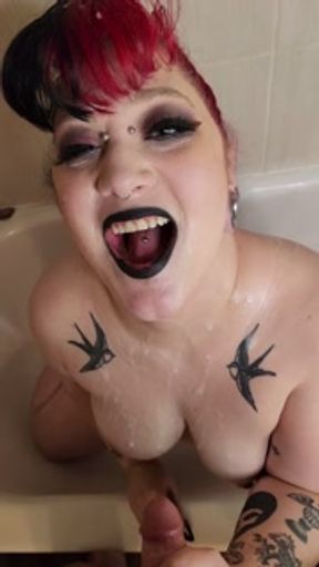 Goth toilet whore slut drinking massive piss load &amp; gets cum dumped