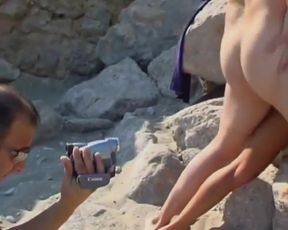 Perfect French Lady Got to Please Two Cock at Beach