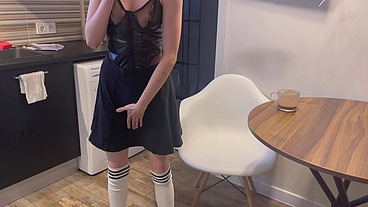 Shy girl dancing and pissing in the end