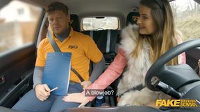 Horny student rides instructor's massive cock in car for hot lesson