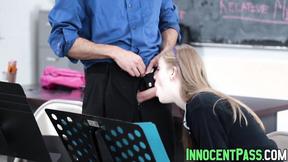 Hot university chick Dolly Leigh sucks a meat for good grades