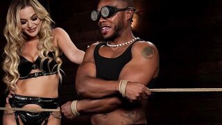 Blonde mistress Blake Blossom anal torments bound black sub Jake Waters