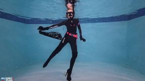 Underwater Wetsuit Dominatrix Tease in Heels