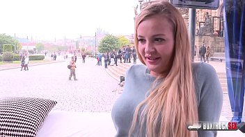 Slender blonde Candy Alexa first time fucking in public