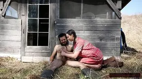 Hairy older woman with thick natural melons and a bushy cunt worships a thick member