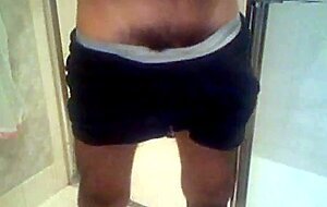 Arab in bathroom and shows his long cock