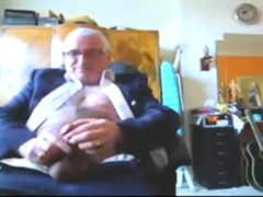 Suited Grandpa Cum On His Pants