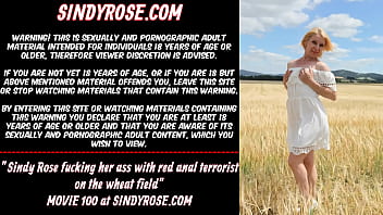 Sindy Rose fucking her ass with red anal terrorist on the wheat field