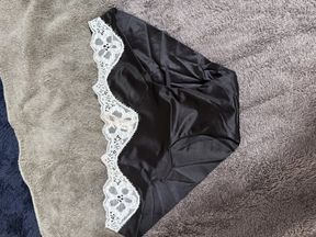 Black Cum filled step daughters satin victoria secret panties