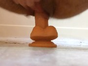 Wet FTM Pussy Creams and Cums During Dildo Ride
