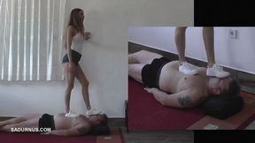 The slave under Mistress Tatjana's sneakers Picture in picture! mp4