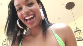 Sexy brunette wanks big dick POV
