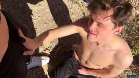 Horny twink Jack Davis sucks 3 big meaty dicks all at once