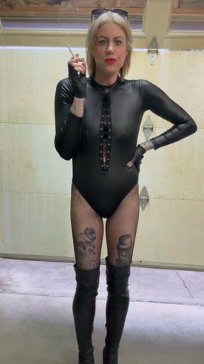Leather and fishnets