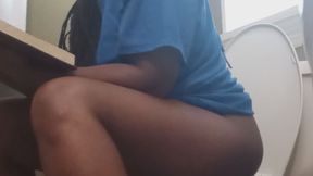 Ebony Mature Stomach troubles while reading on the toilet pov