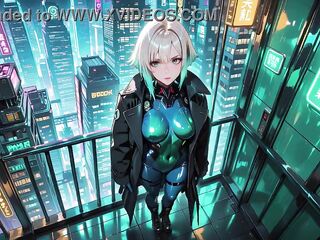 AI-generated- Cyber Agent's Private Night! The golden-haired siren in her neon tactical dress lounges seductively inside the high-tech command center.