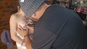 blonde babe gets tattoo on her nipple