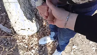 Public outdoor masturbation and pissing with big cock daddy and twink