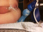 Cute twink knotted by dildo on fuck machine