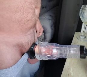 Verbal Daddy pounds his big hard dick into a fleshlight till thick cum gushes everywhere