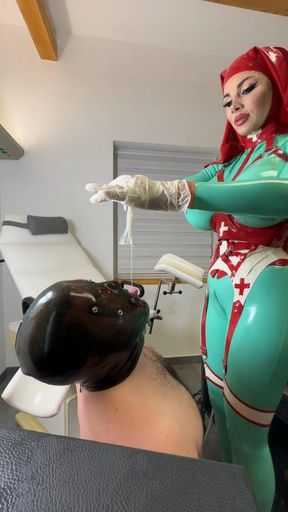 Cum eating and sounding by Doctor Slavena as Latex Nurse