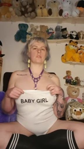 Cute Tattooed Babygirl Strips and Teases Her Creamy Pussy