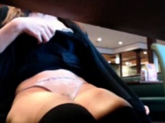 Girl toys with pussy in library setting