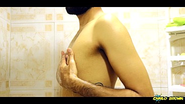 Sexy Masturbating slowly in the shower and massive cumshot - Camilo Brown