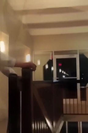 Hot dildo ass fucking in hotel Hallway in short shorts