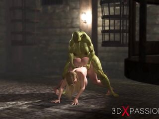 Shemale Hentai orc with a biggest penis bangs hard a hot golden-haired whore in the castle