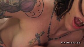 Huge pecker chesty inked transsexual anal fucks guy
