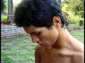 Gay dude gets his ass hole banged outdoors by a huge pole