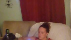 Thick white girl with long brunette hair and hazel eyes teasing in her panties playing video games