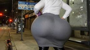 Big Ass Secretary Waiting for the Bus in Tight Grey Skirt