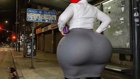 Big Ass Secretary Waiting for the Bus in Tight Grey Skirt