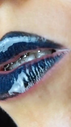 Gothic Dark Blue Lipstick and Glossy Lips