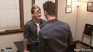 Excited gays banging asses in the office