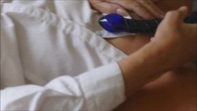 natalie k sucking & fucking a glass dildo in open blouse & stockings