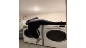 Solo ebony teen rubs her big ass on the washer in slow motion