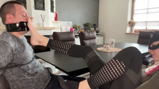 Slave tied to a chair and smell my sweaty feet