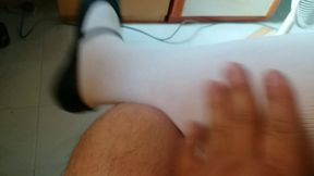 Black Mary Jane with White Long Sock Tease