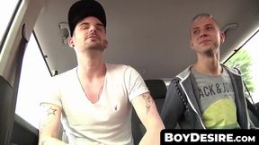 BoyDesire.com - Homosexual's moving car spitroast and cum-soaked anal adventure