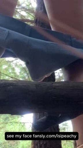 Cum-Dripping Pussy Peeing on a Log in the Forest