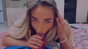Tattooed Blonde Sucks Deeply and Takes a Hard Doggy POV - Red Nails Spread Ass