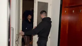 Tight ebony pussy takes hard DP from three lucky guys