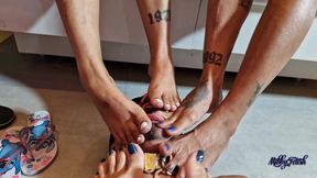 Six Goddess Feet on the Face of a Submissive Guy