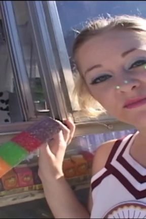 Beautyful wet pussy of cheerleader waits wide open for big penis stuff it