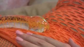 Chloe James Rips Fishnets Dildo Fucks Slim Pussy Gushes Hard